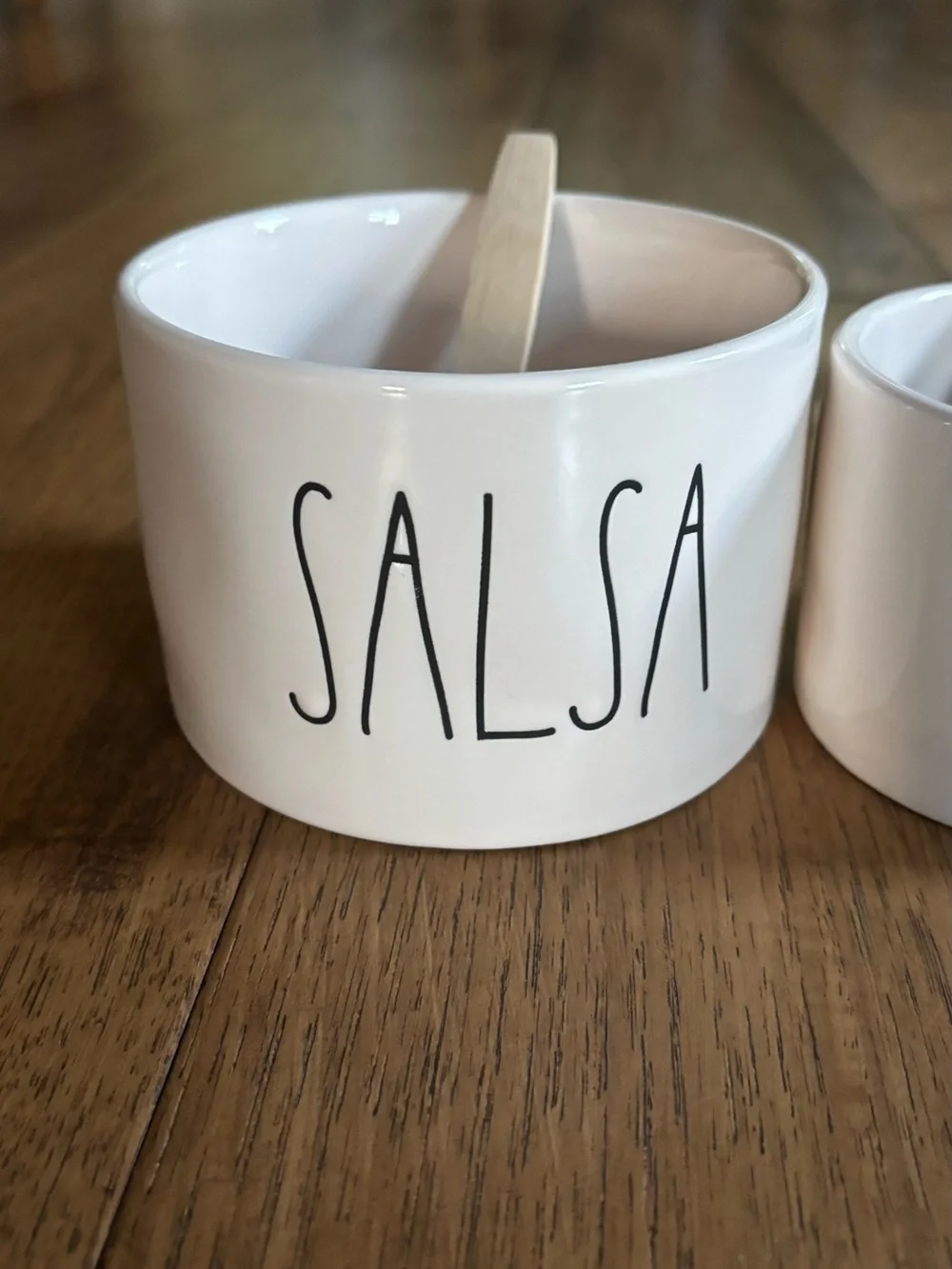Ceramic Salsa & Guac Dip Bowl Set with Wooden Spoons - White